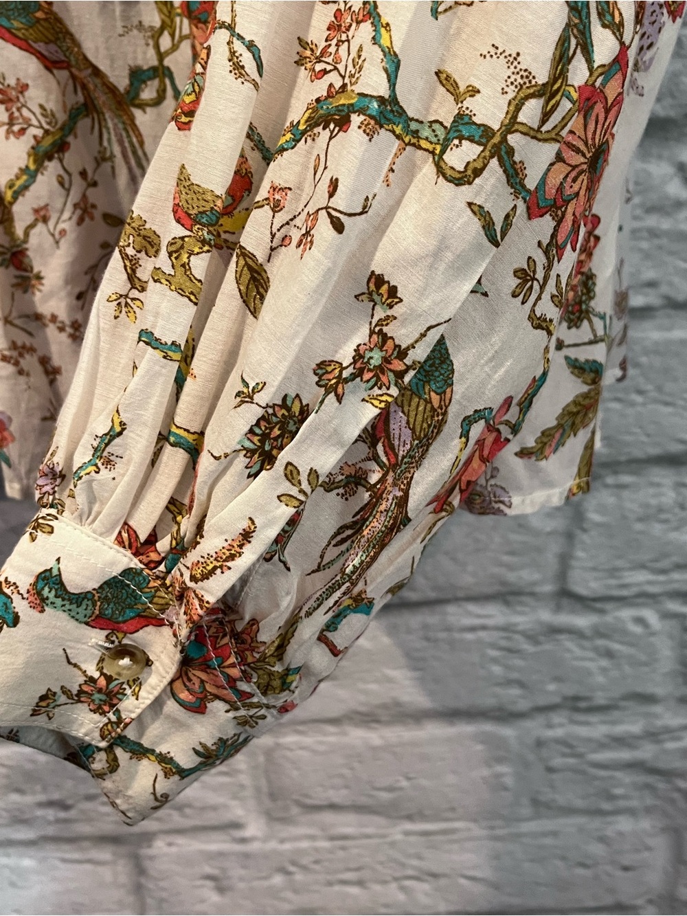 Anthropologie Pilcro Large - Jolie Pleated Peasant Blouse - Floral Peacocks - Picture 9 of 13